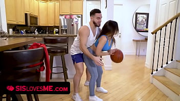 Mind-blowing brown-haired with a bootylicious Latina assets invites stepbro to assist in a basketball game